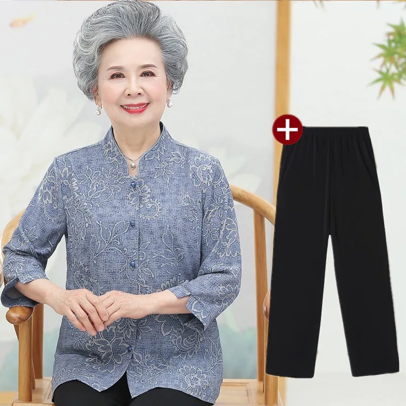 Summer Clothing Old Money - 노인 할머니 셔츠 블라우스 상의, 3/4