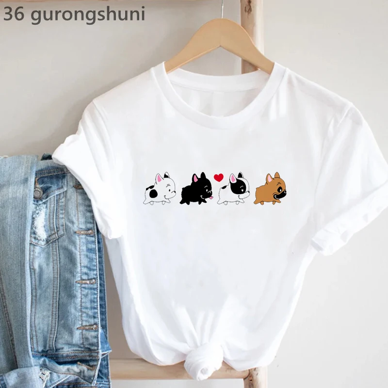 Summer Clothing In French - Frenchies In Love 동물 프린트 티셔츠