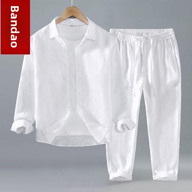 봄 여름 중국 스타일 코튼 린넨 긴팔 투피스 세트 남성 - Summer Clothing Styles 리뷰 및 가격