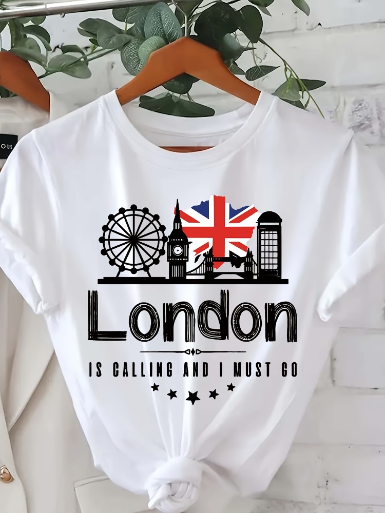 런던 레터 프린트 여성 티셔츠 패션 반팔 라운드 넥 캐 - Summer Clothing London 리뷰 및 가격