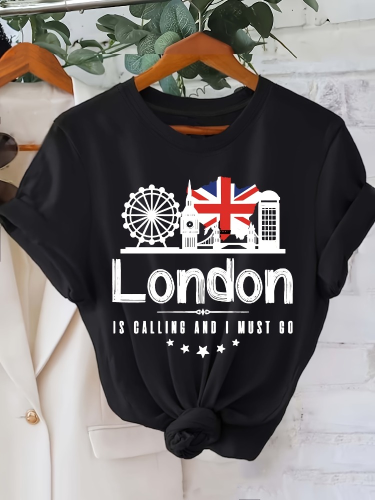런던 레터 프린트 여성 티셔츠 패션 반팔 라운드 넥 캐 - Summer Clothing London 리뷰 및 가격