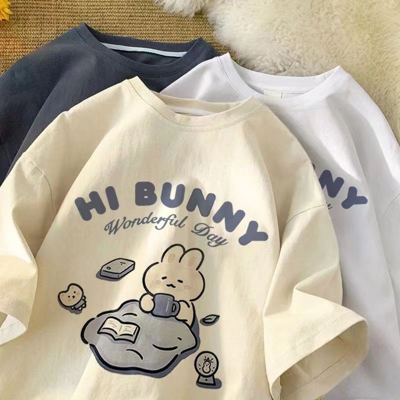 여름 일본 귀여운 차 마시는 토끼 프린트 반팔 티셔츠  - Summer Clothing Boys 리뷰 및 가격