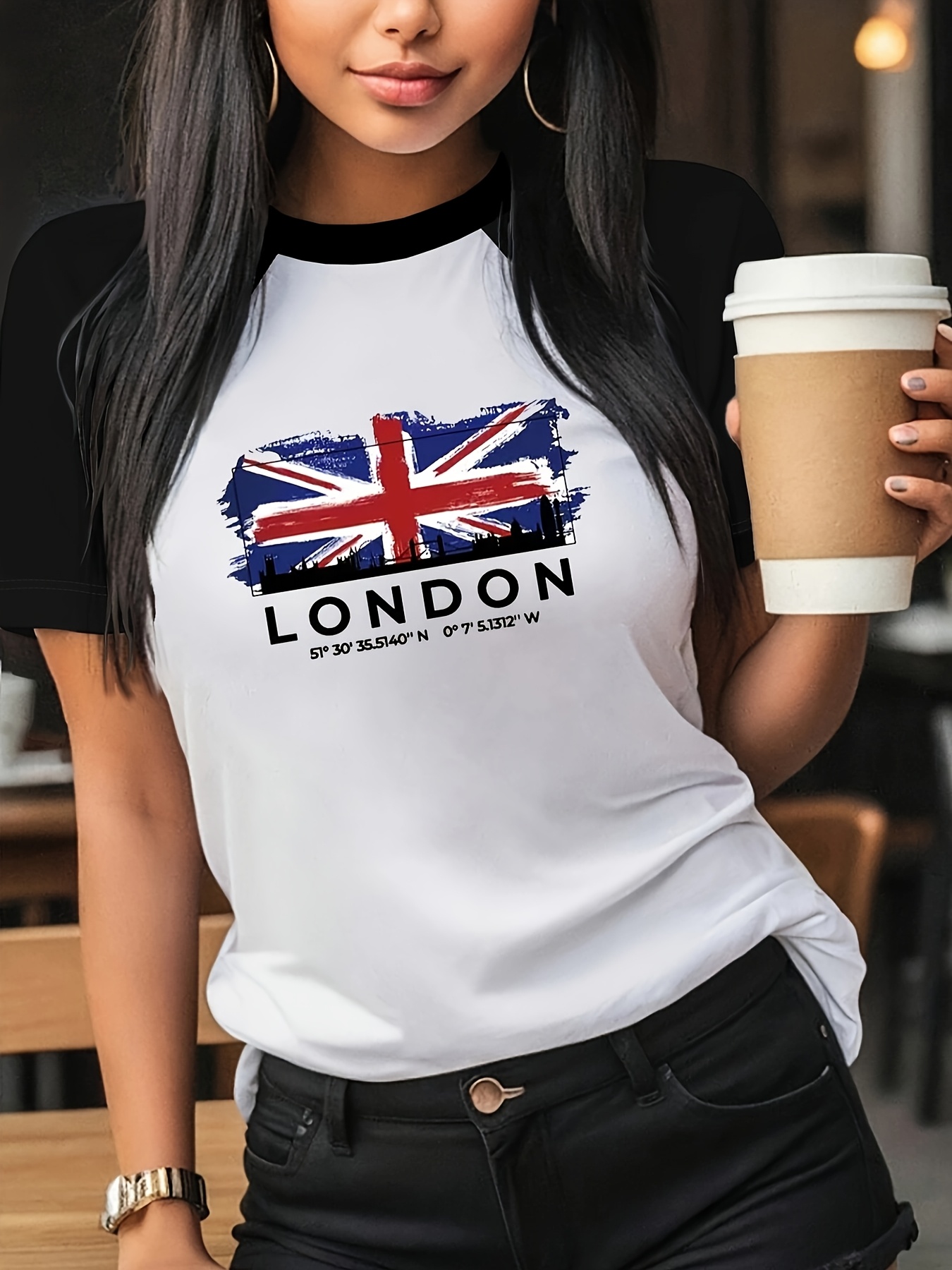 런던 그래픽 프린트 티셔츠 반팔 크루넥 캐주얼 티셔츠  - Summer Clothing London 리뷰 및 가격