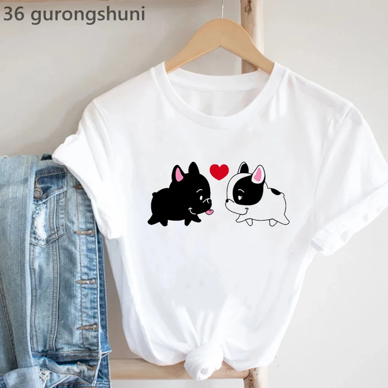 Frenchies In Love 동물 프린트 티셔츠 여 - Summer Clothing In French 리뷰 및 가격