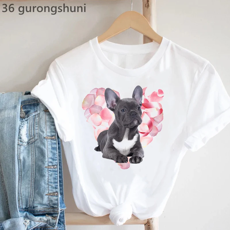 Frenchies In Love 동물 프린트 티셔츠 여 - Summer Clothing In French 리뷰 및 가격