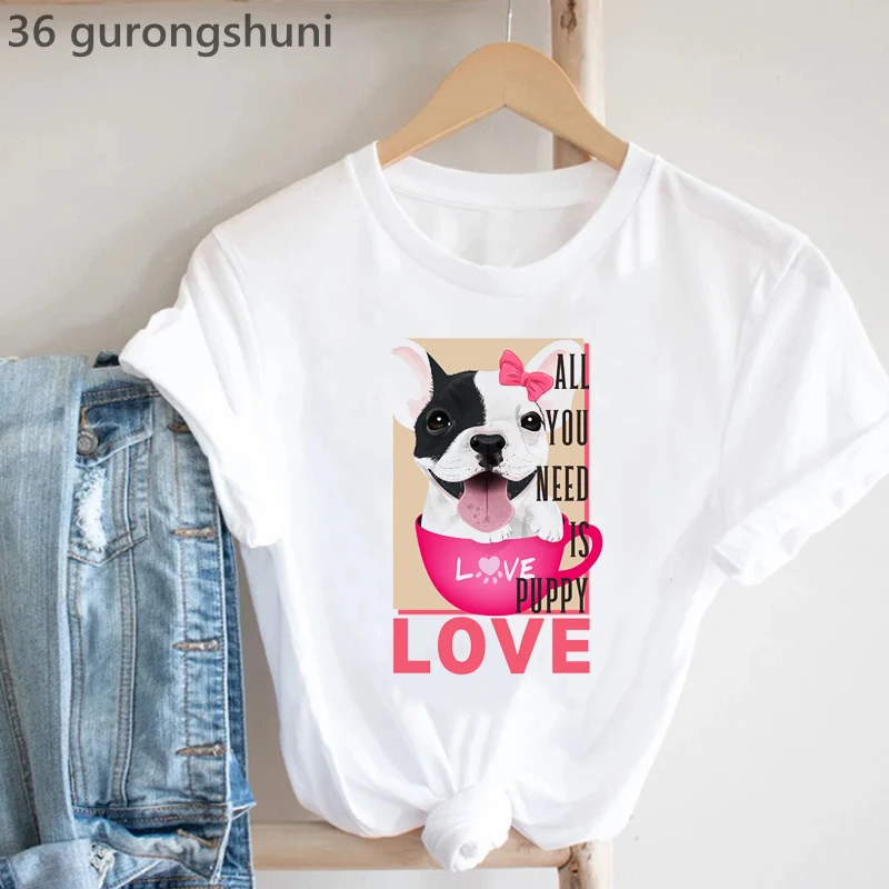 Frenchies In Love 동물 프린트 티셔츠 여 - Summer Clothing In French 리뷰 및 가격