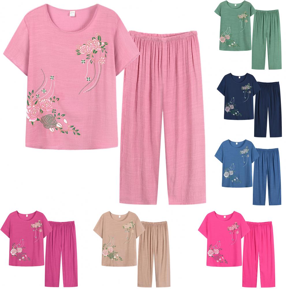 새로운 도착 여성 잠옷 세트 잠옷 여성 면화 인쇄 꽃  - Xl Summer Clothing 리뷰 및 가격