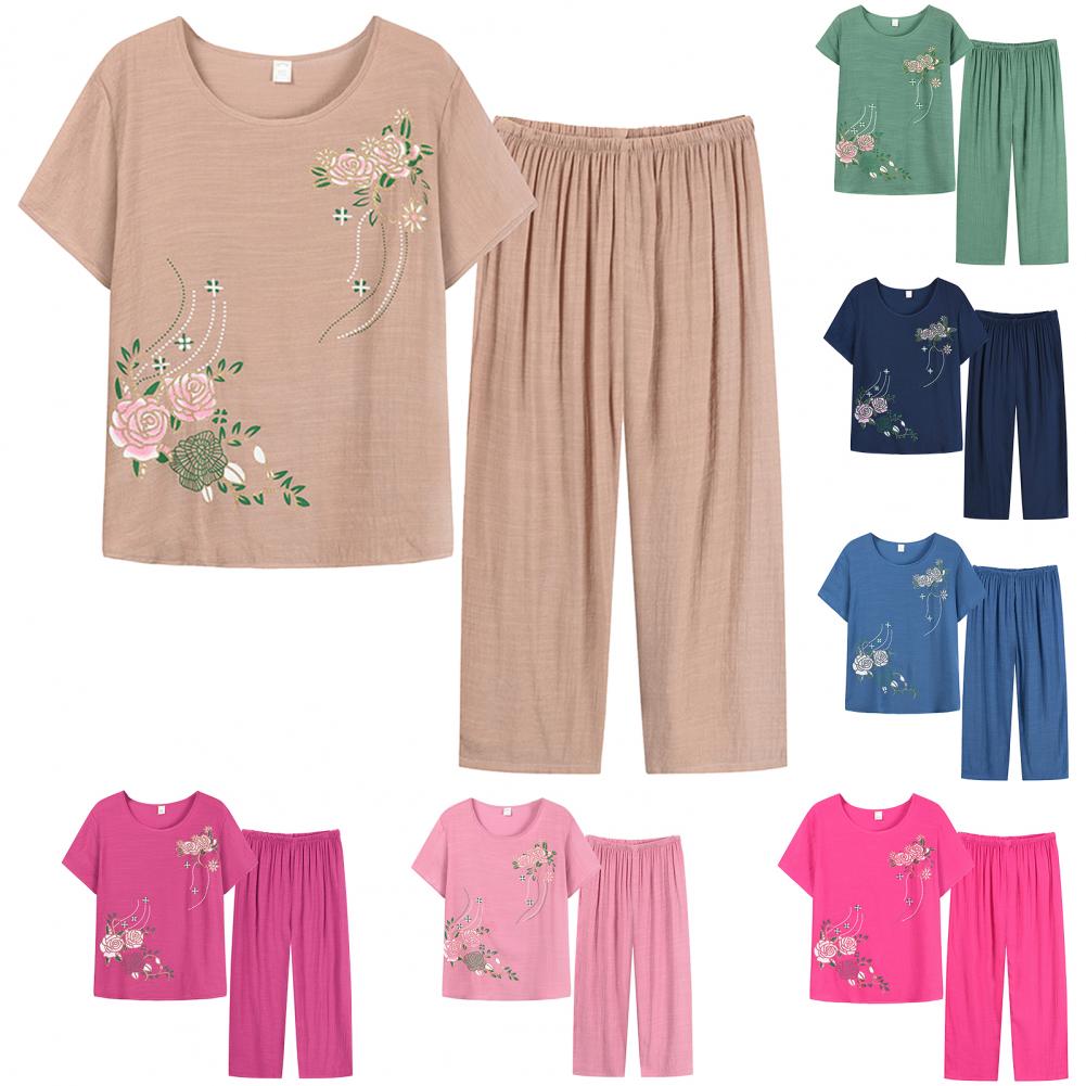 새로운 도착 여성 잠옷 세트 잠옷 여성 면화 인쇄 꽃  - Xl Summer Clothing 리뷰 및 가격
