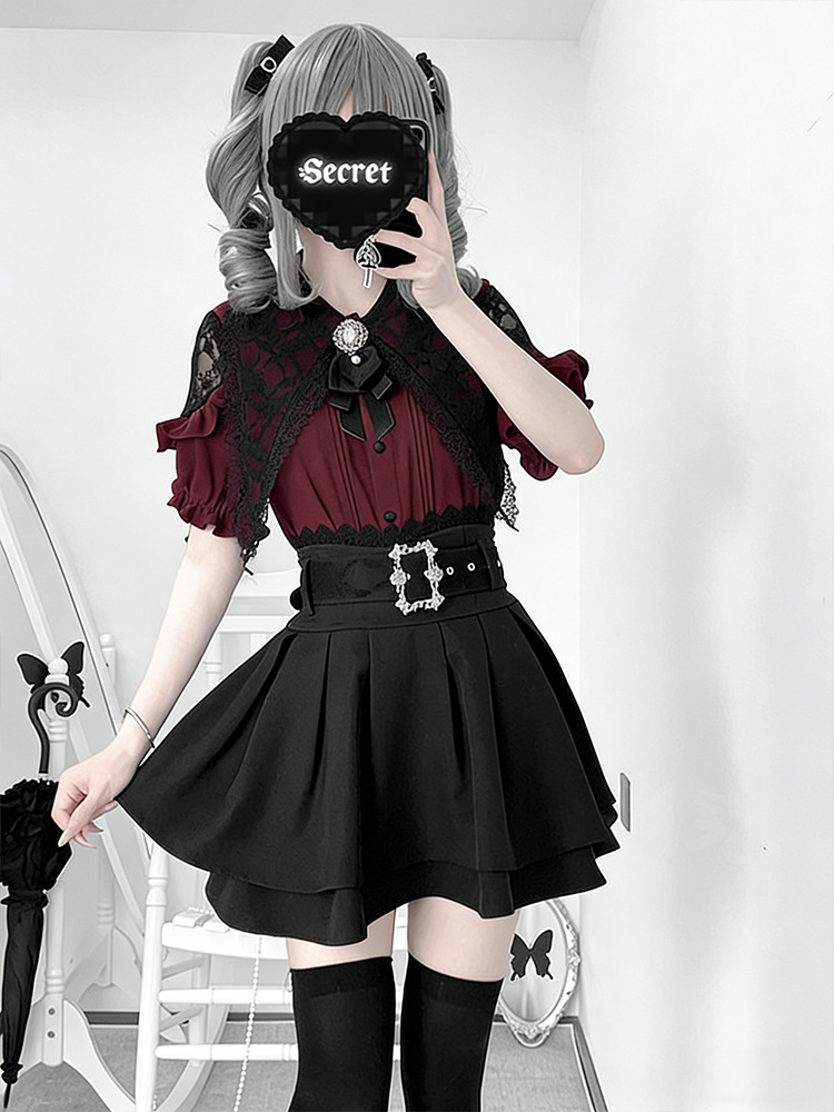 고딕 스타일 어깨 노출 셔츠와 하이 웨이스트 미니 스커 - Summer Clothing Old Money 리뷰 및 가격