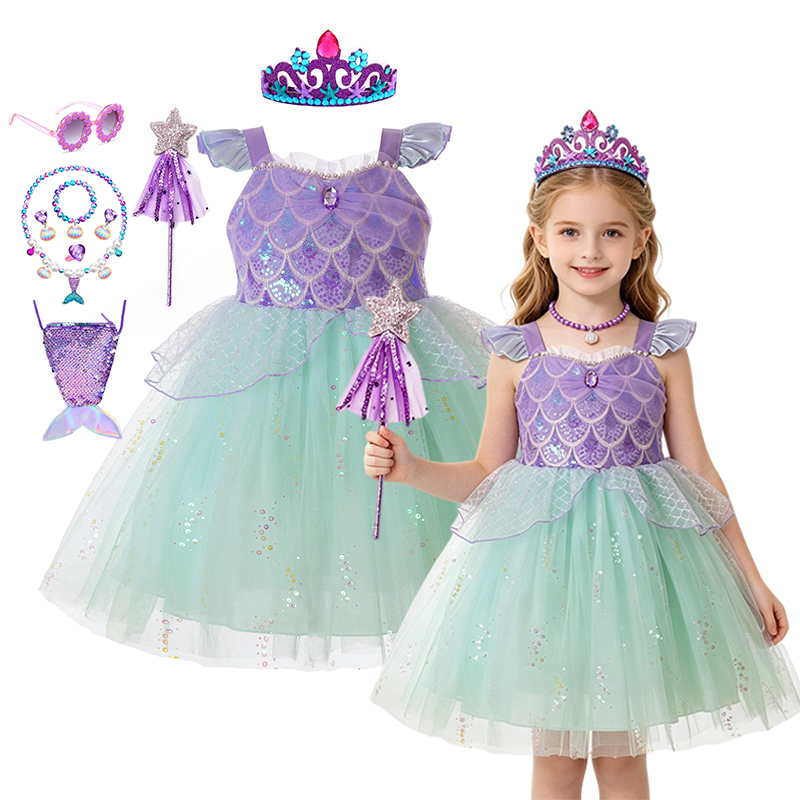 어린이 여자아이 인어공주 코스튬 보라색 녹색 튤 드레스 - Summer Clothing For Kids Girls 리뷰 및 가격