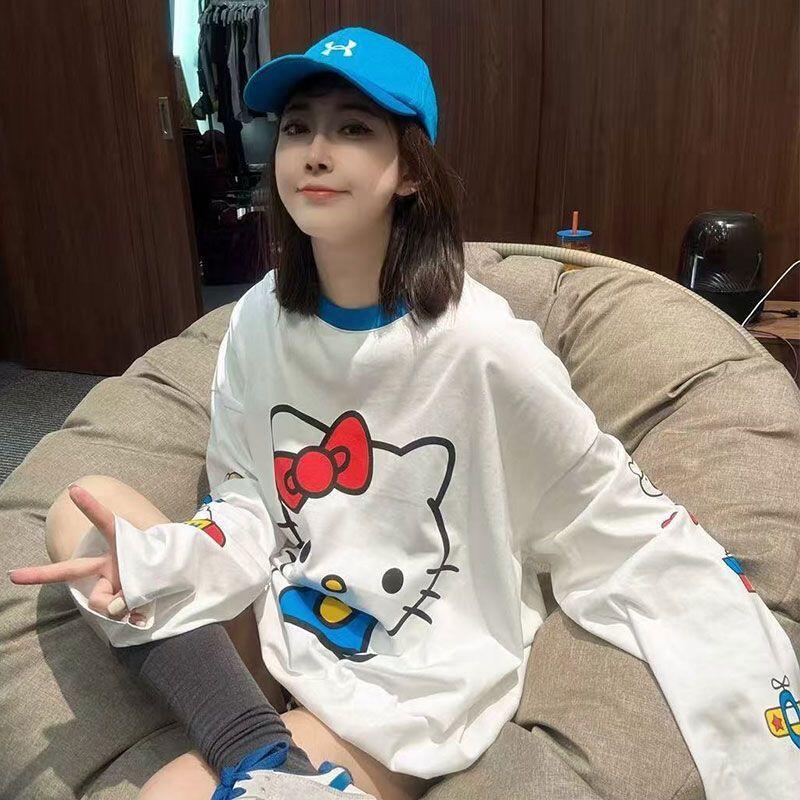 긴팔 헬로 키티 여름 새 스타일 만화 귀여운 프린트 티 - Summer Clothing Styles 리뷰 및 가격