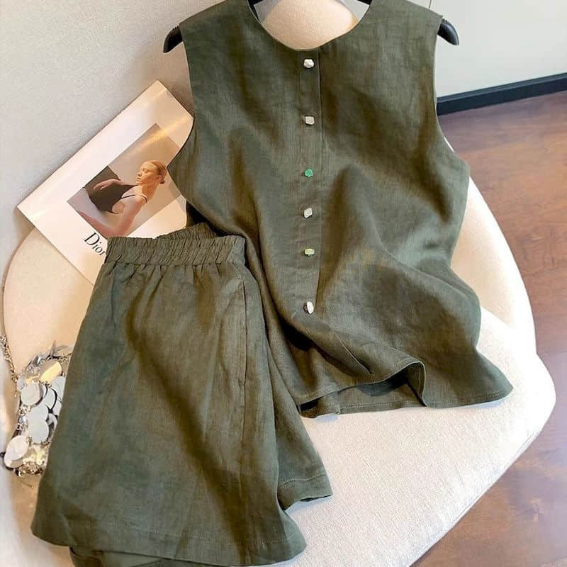 올드머니 스타일 V넥 민소매 셔츠와 와이드 레그 팬츠  - Summer Clothing Old Money 리뷰 및 가격
